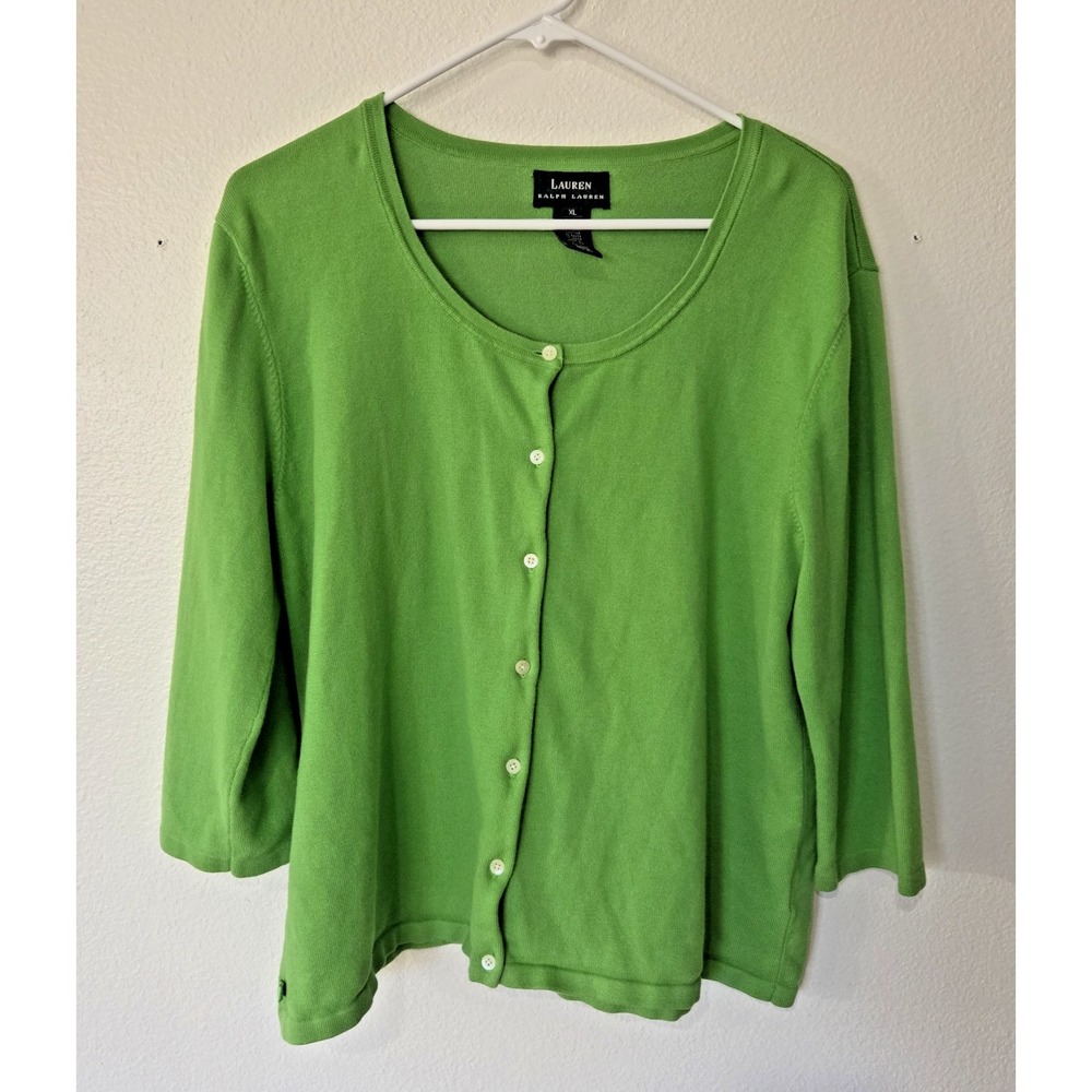 Lauren‎ Ralph Lauren Womens Cardigan XL Lime Green Button Front Vintage Sweater